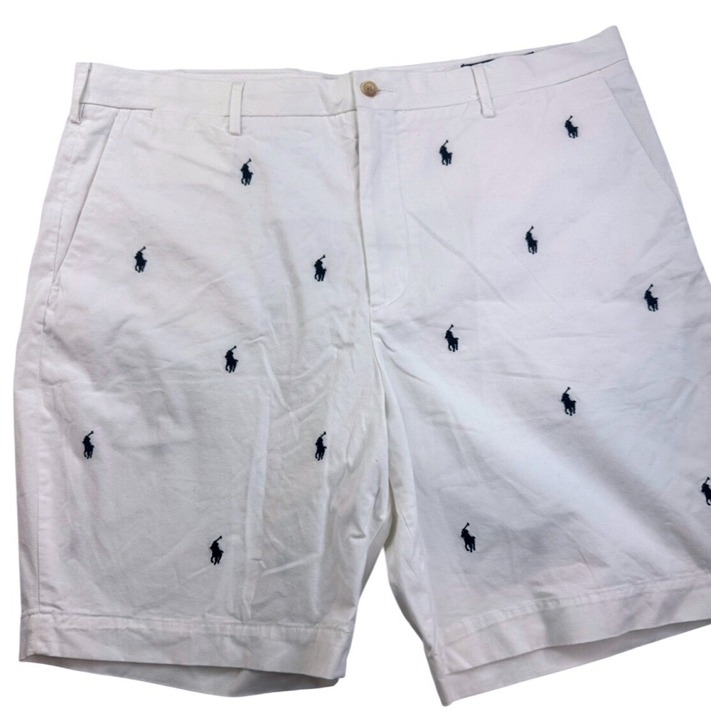 Polo Ralph Lauren Mens 40 White Navy Pony All Over Print Stretch Classic Shorts